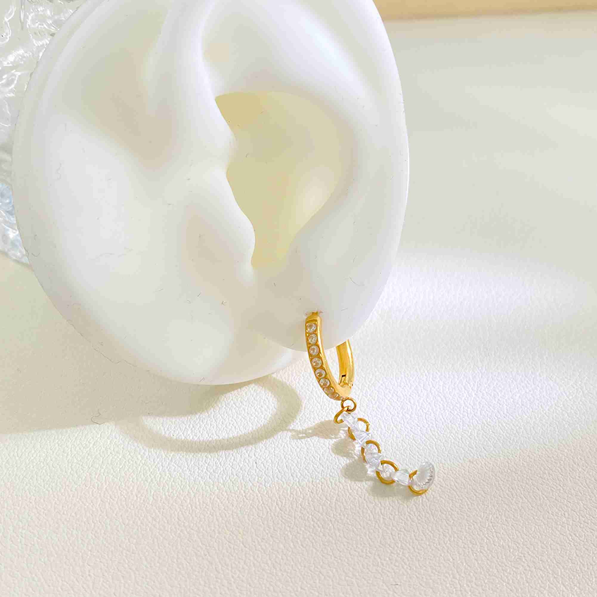 Crystal Gold Plated Huggie Hoop Stainless Steel Earrings Wholesale Hypoallergenic Geometric Waterproof Jewelry for Women - Image 4