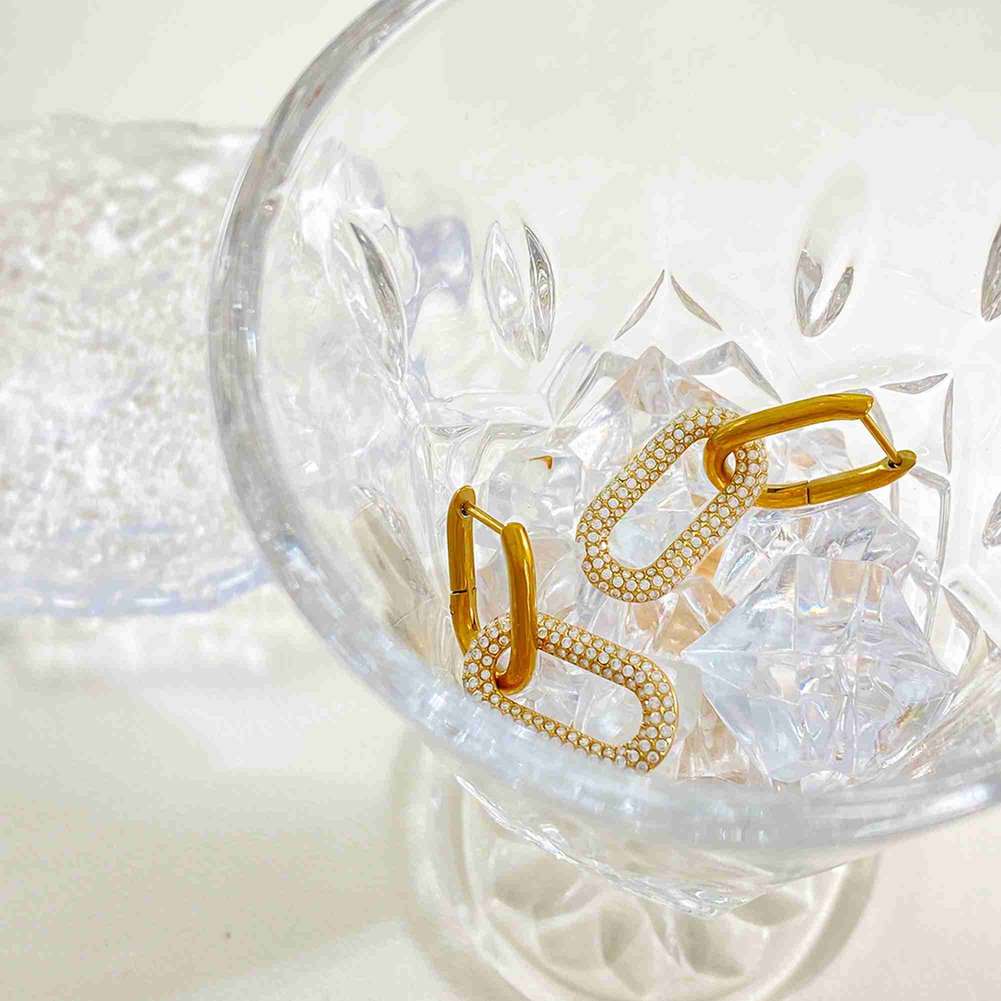 Chunky U Shape Double Hoop Earrings CZ Pendant Waterproof Tarnish Free Fashion Jewelry Stainless Steel Earrings Wholesale - Image 2