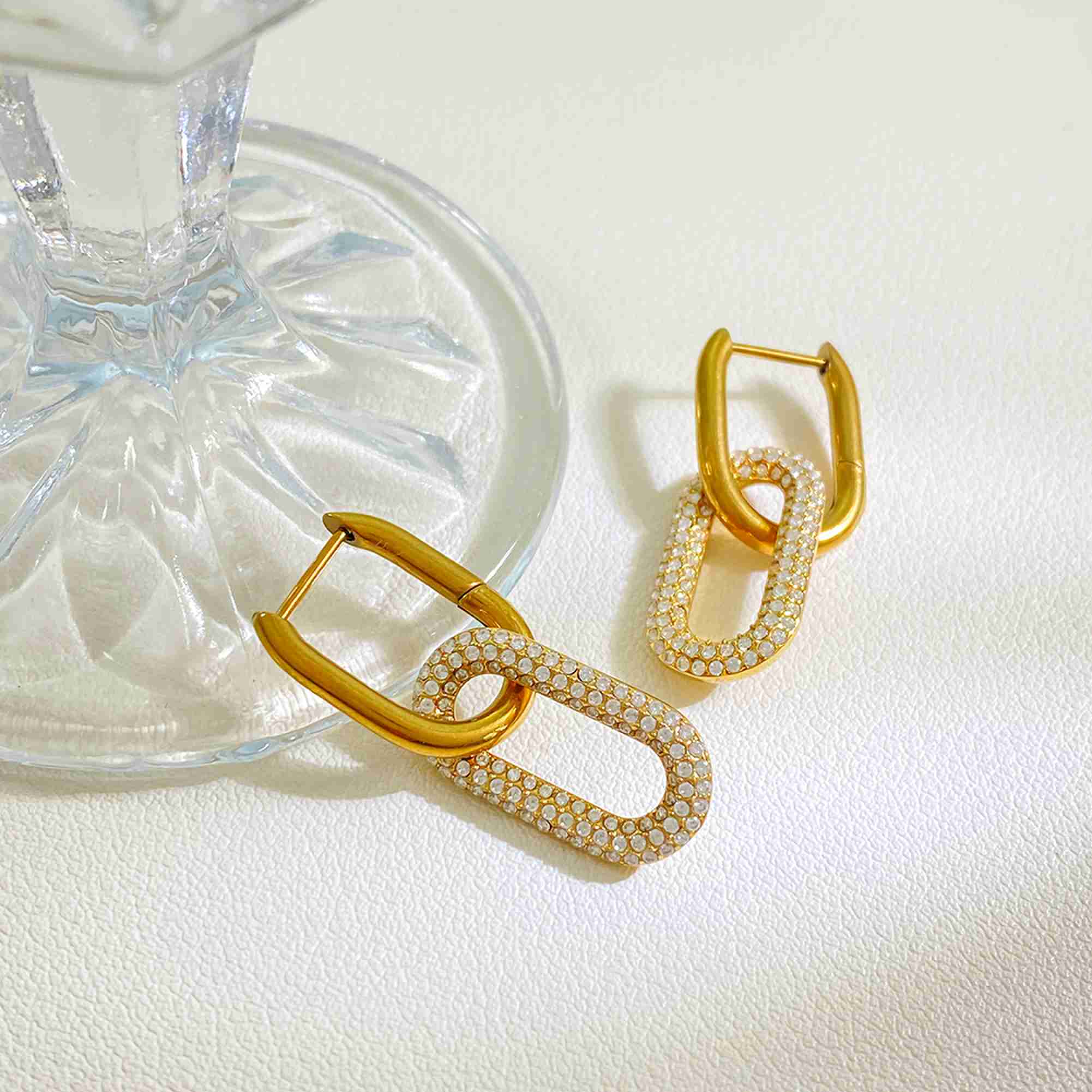 Chunky U Shape Double Hoop Earrings CZ Pendant Waterproof Tarnish Free Fashion Jewelry Stainless Steel Earrings Wholesale