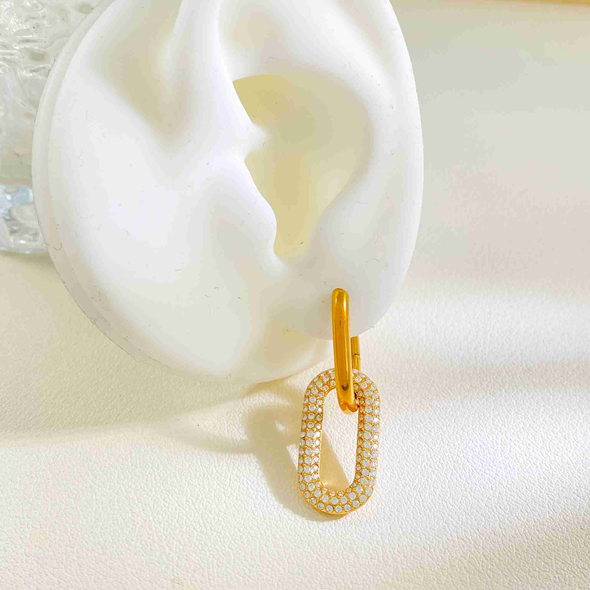 Chunky U Shape Double Hoop Earrings CZ Pendant Waterproof Tarnish Free Fashion Jewelry Stainless Steel Earrings Wholesale - Image 4