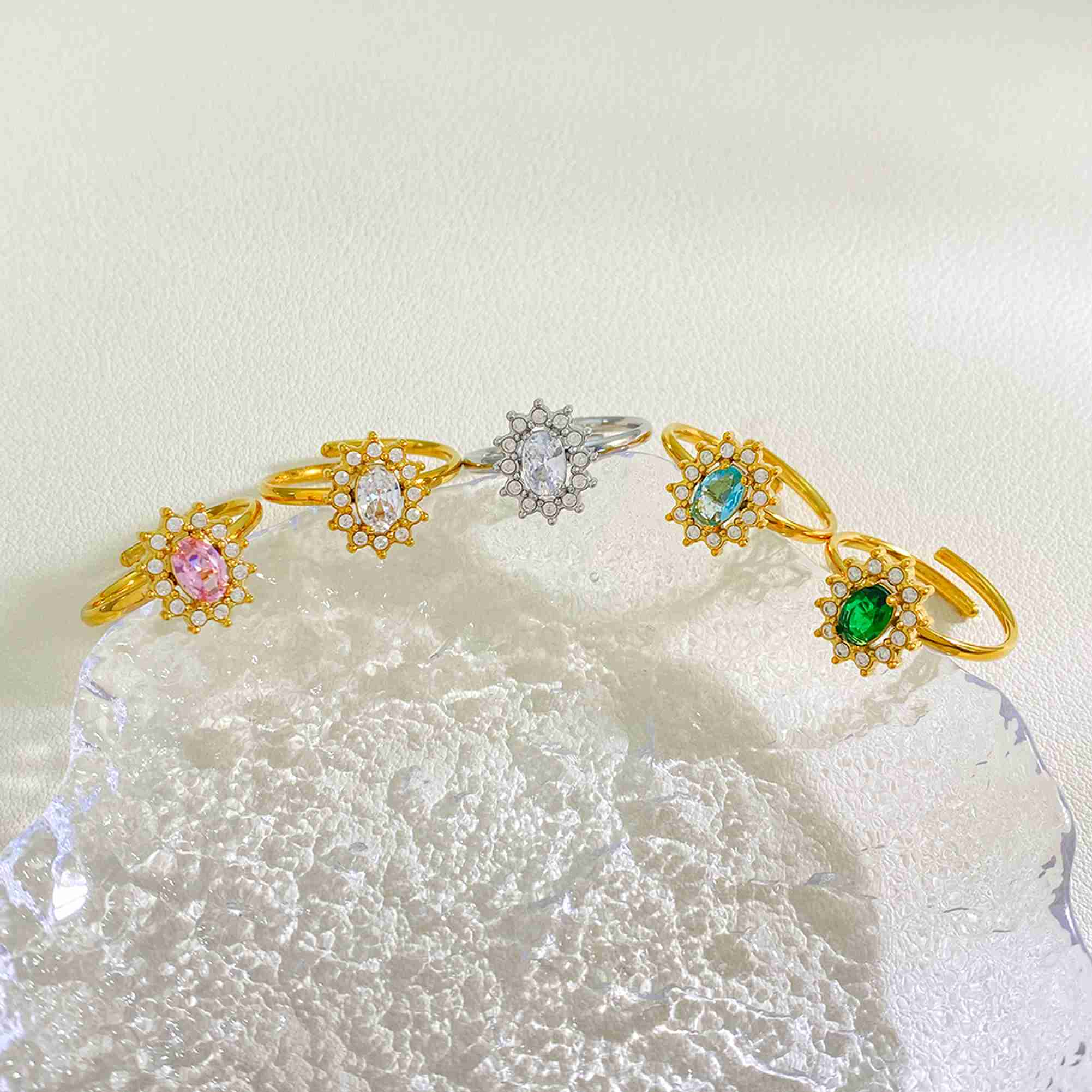Stainless Steel Adjustable Sunburst Ring Colorful CZ Open Ring for Women Tarnish Free Waterproof Wholesale - Image 4