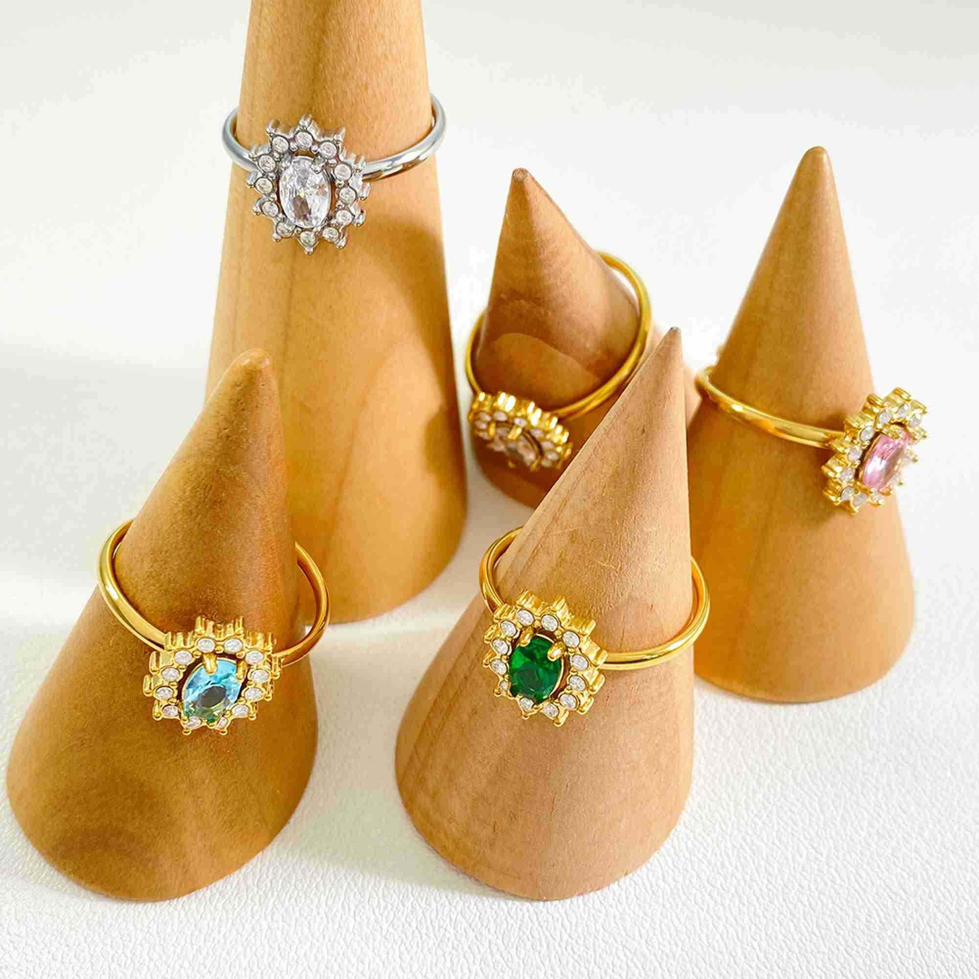 Stainless Steel Adjustable Sunburst Ring Colorful CZ Open Ring for Women Tarnish Free Waterproof Wholesale - Image 5