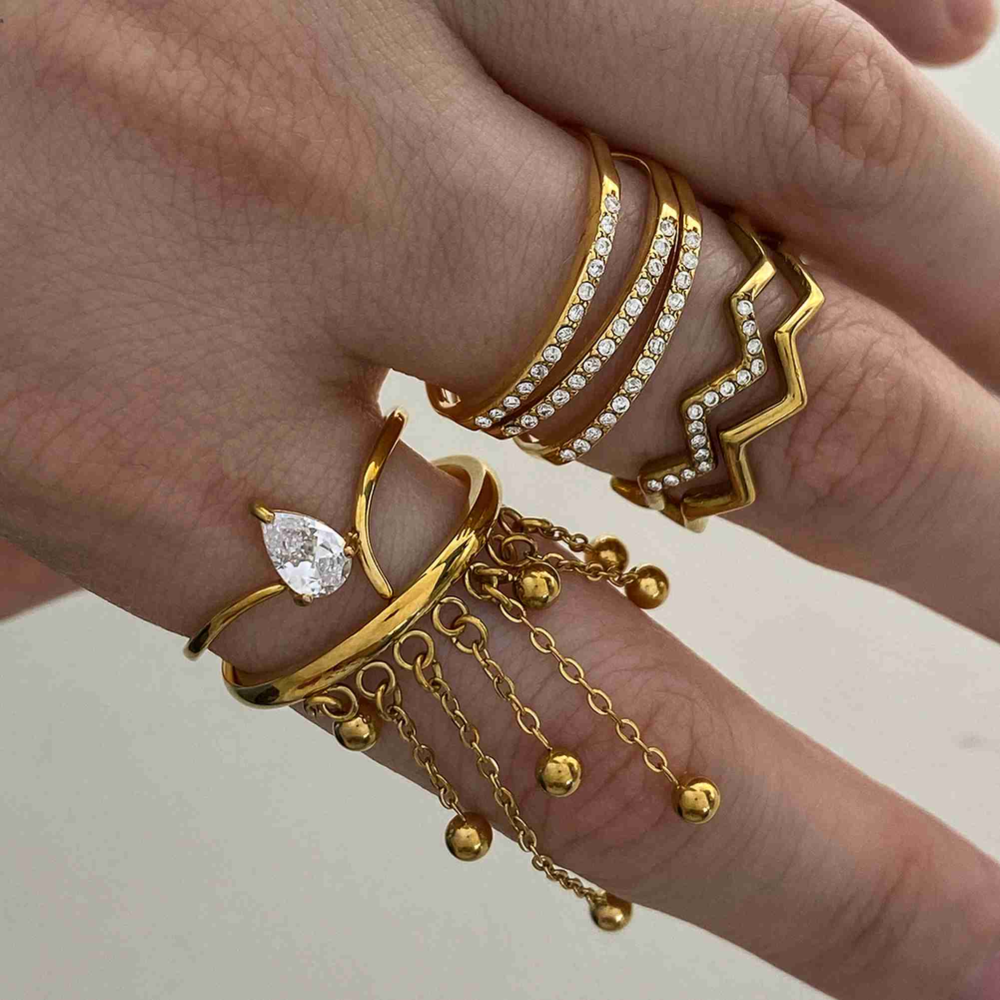 PVD Gold Plated Stainless Steel Fringe Ring Waterproof Non-Tarnish Bead Drop Band Wholesale Jewelry - Image 5