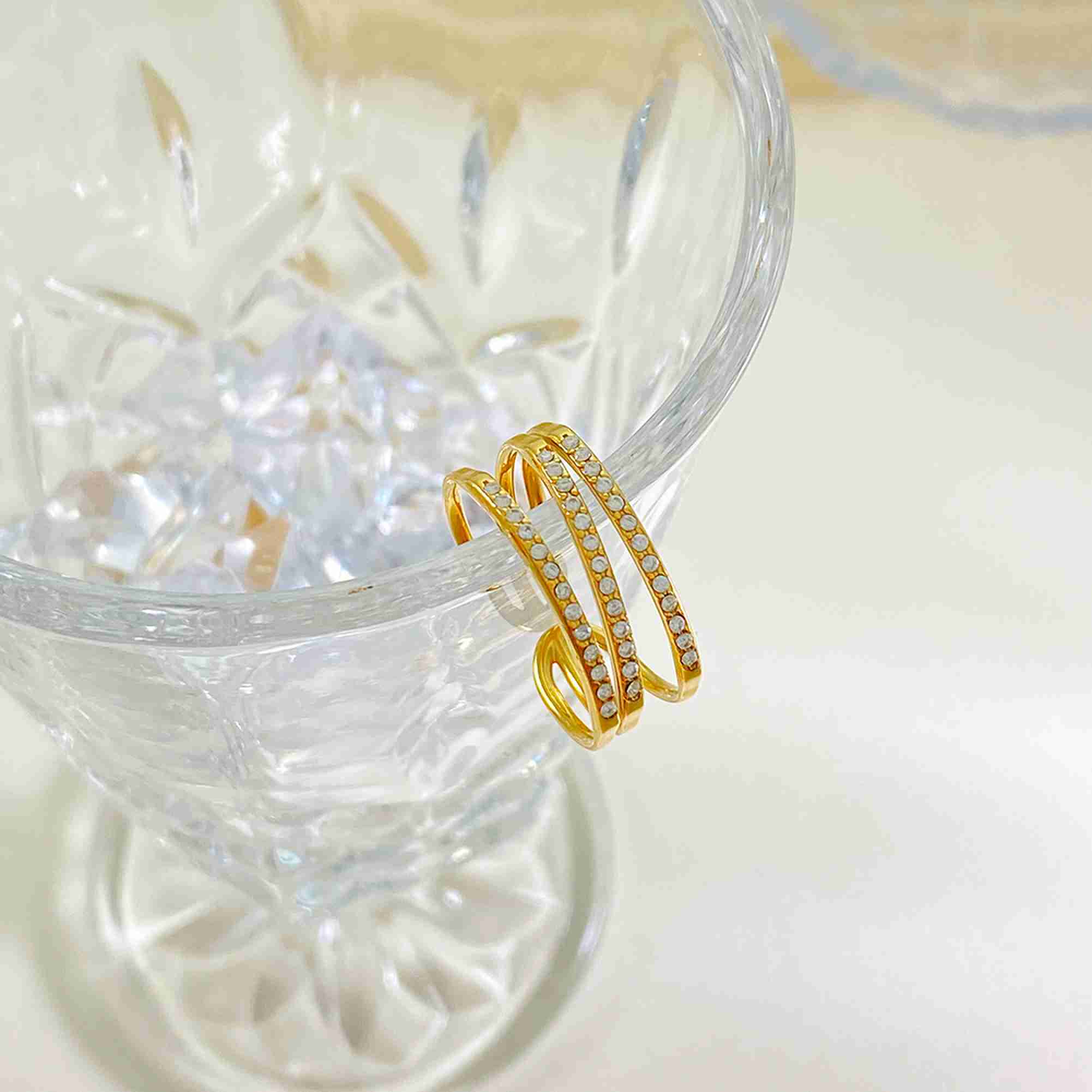 Stainless Steel Gold Triple Coil Adjustable Ring Spiral Open Ring With CZ Tarnish Free Waterproof Wholesale - Image 2