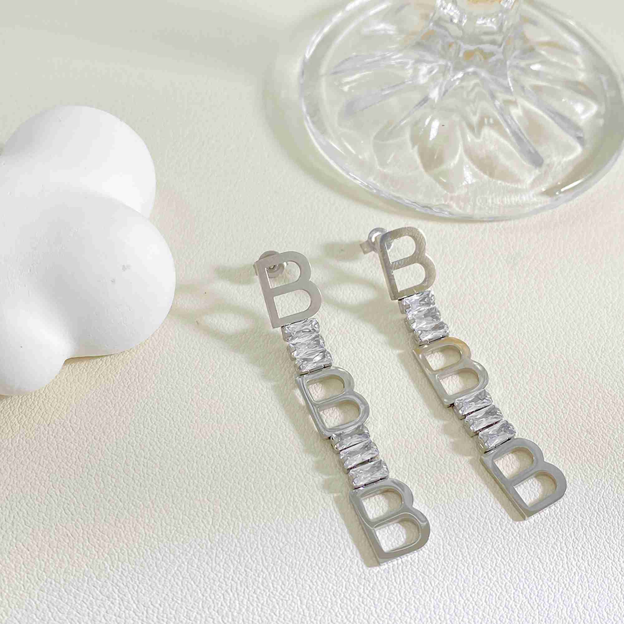 Stainless Steel B Letter Drop Earrings CZ Long Dangle Earrings Tarnish Free Waterproof Wholesale - Image 3