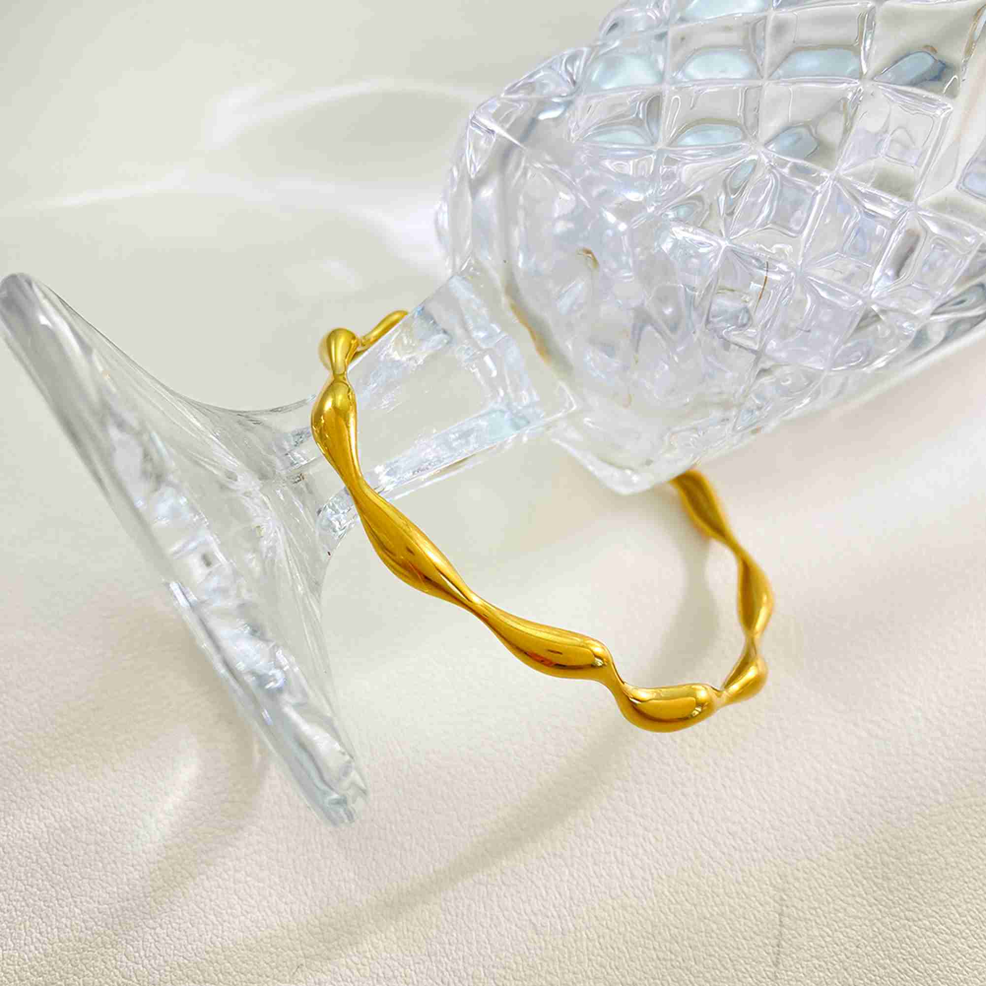 Dainty Gold Stainless Steel Wavy Bangle Irregular Liquid Flow Open Cuff Bracelet for Women Waterproof Fashion Jewelry - Image 2