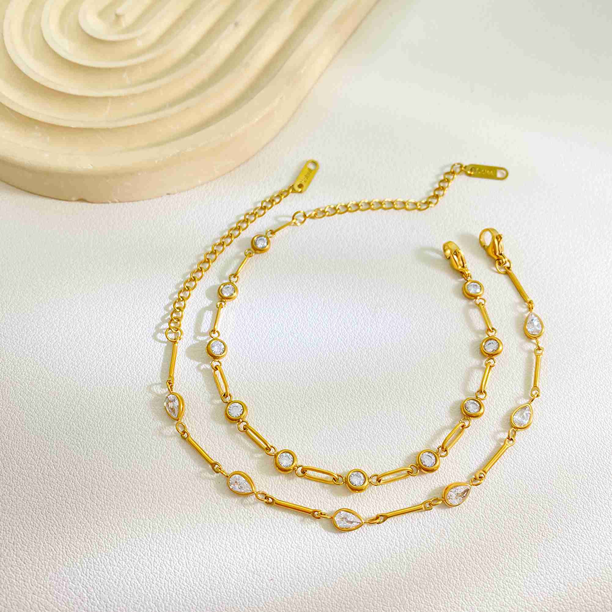 Gold Plated Stainless Steel CZ Bracelet Teardrop Round Cubic Zirconia Link Chain Bracelet for Women Hypoallergenic Wholesale
