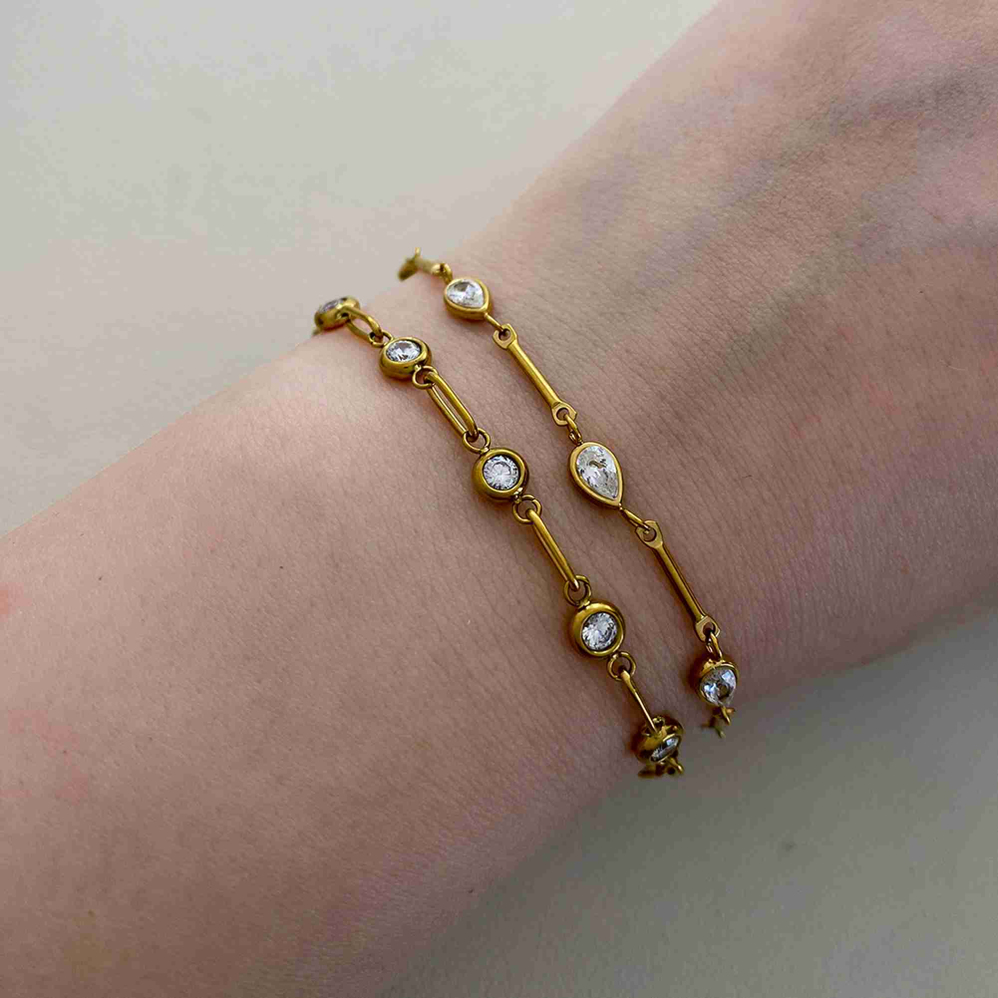 Gold Plated Stainless Steel CZ Bracelet Teardrop Round Cubic Zirconia Link Chain Bracelet for Women Hypoallergenic Wholesale - Image 5