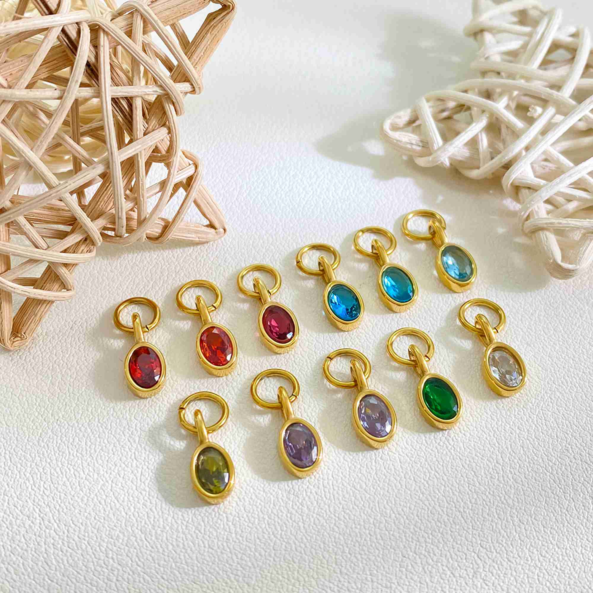 Oval Zircon Charms Colorful Gemstone Pendants for DIY Jewelry Gold-plated Stainless Steel Charms Wholesale - Image 3