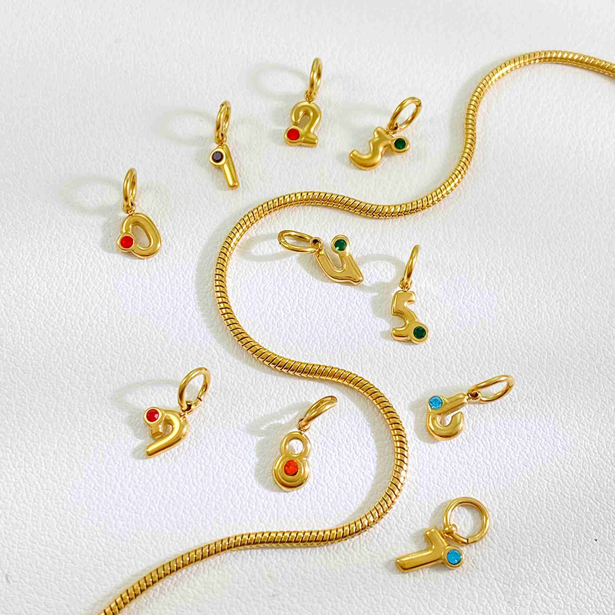 Number 0-9 Colorful CZ Digit Pendants for DIY Jewelry Gold Plated Stainless Steel Charms Wholesale - Image 3