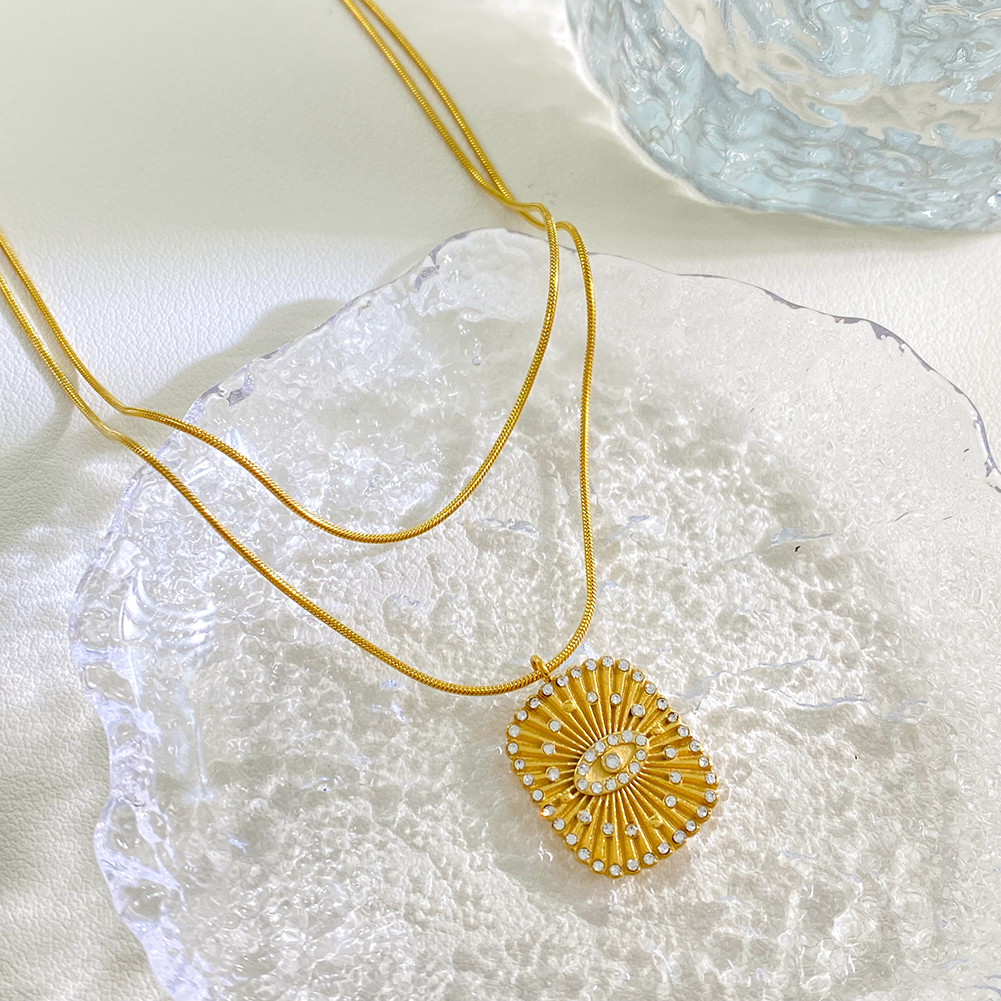 Stainless Steel Gold Evil Eye Snake Chain Necklace Sunburst CZ Pendant Tarnish Free Waterproof Wholesale - Image 3