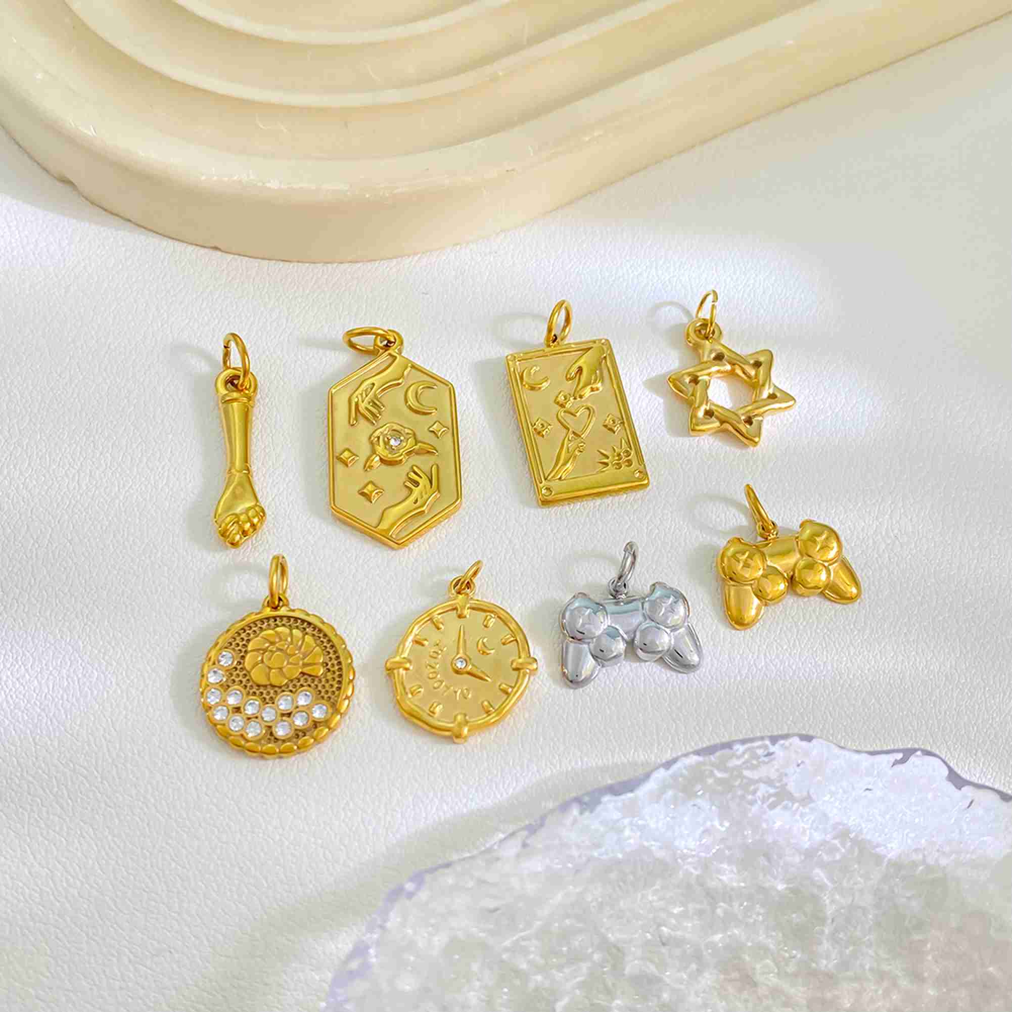 Stainless Steel Gold Mixed Charms Tarot Star Clock Gamepad Pendants for DIY Jewelry Making Waterproof Tarnish Free Wholesale - Image 4