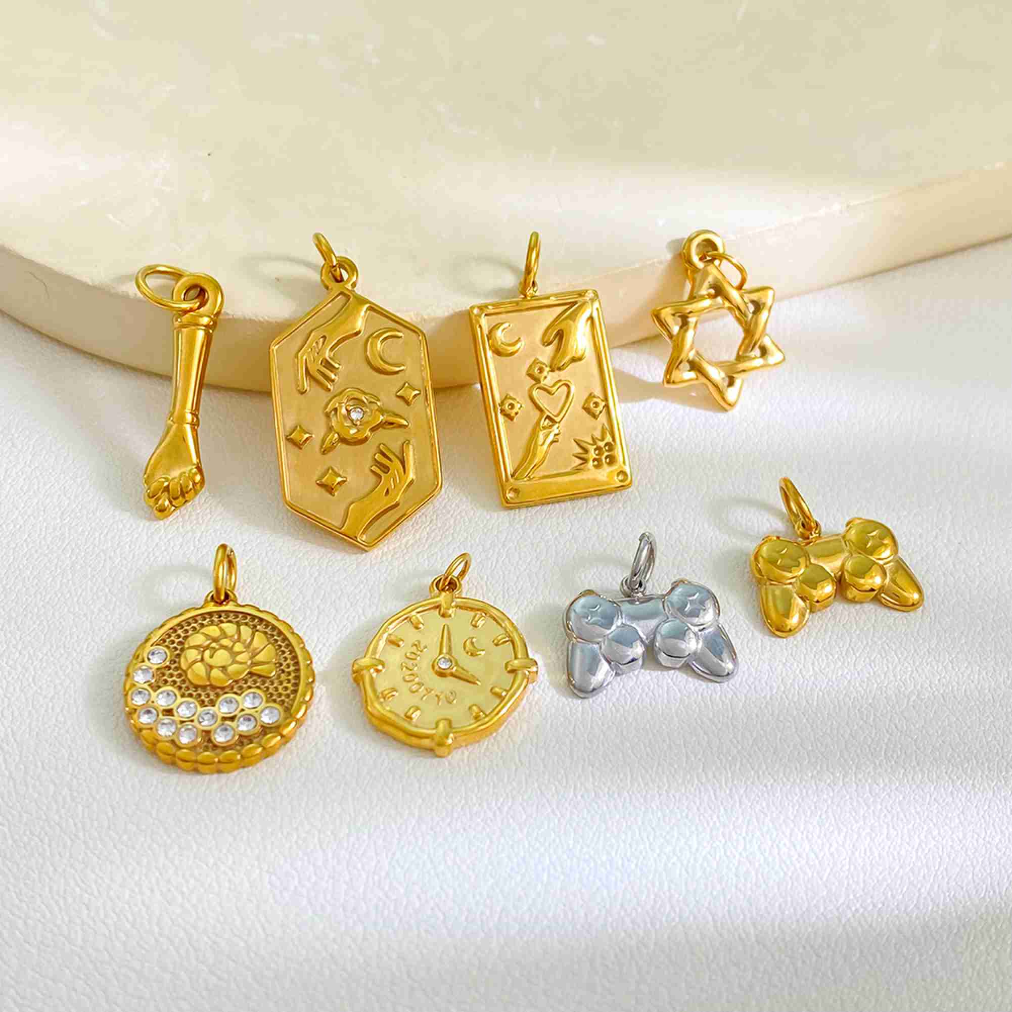 Stainless Steel Gold Mixed Charms Tarot Star Clock Gamepad Pendants for DIY Jewelry Making Waterproof Tarnish Free Wholesale - Image 3