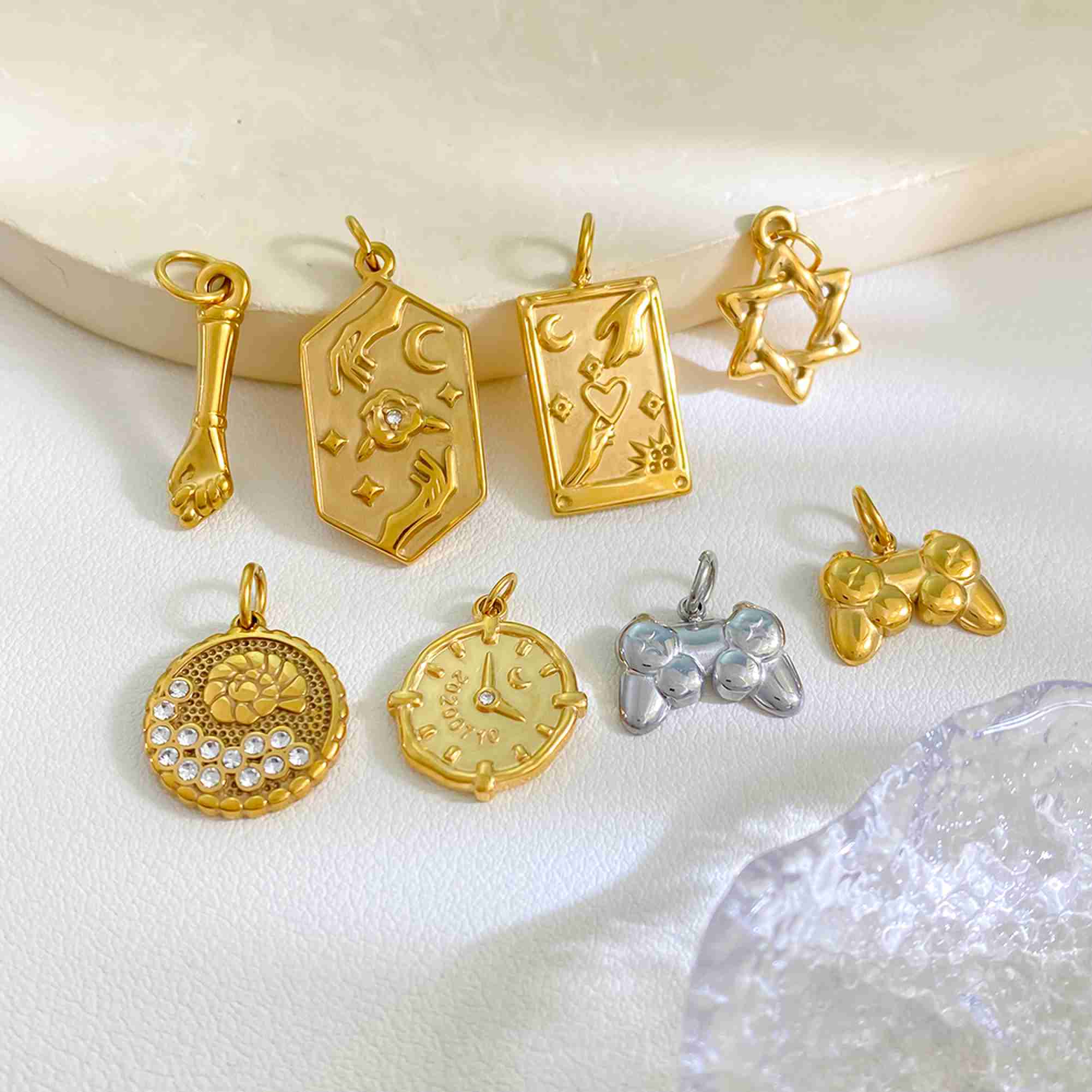 Stainless Steel Gold Mixed Charms Tarot Star Clock Gamepad Pendants for DIY Jewelry Making Waterproof Tarnish Free Wholesale - Image 2