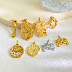 Stainless Steel Gold Mixed Charms Tarot Star Clock Gamepad Pendants for DIY Jewelry Making Waterproof Tarnish Free Wholesale