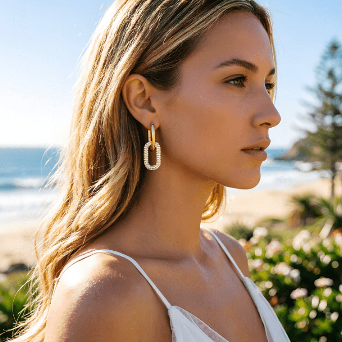 Chunky U Shape Double Hoop Earrings CZ Pendant Waterproof Tarnish Free Fashion Jewelry Stainless Steel Earrings Wholesale - Image 5