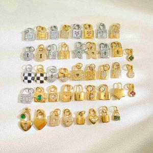 Diy Gold Plated Shiny 5A Zircon Pendant Accessories Cute Heart Shaped Star square Lock Series Stainless Steel Charms Wholesale