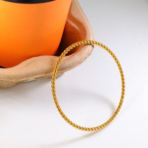 Dainty Gold Stainless Steel Spiral Cuff Bracelet Adjustable Twisted Wire Open Bangle for Women Waterproof Fashion Jewelry