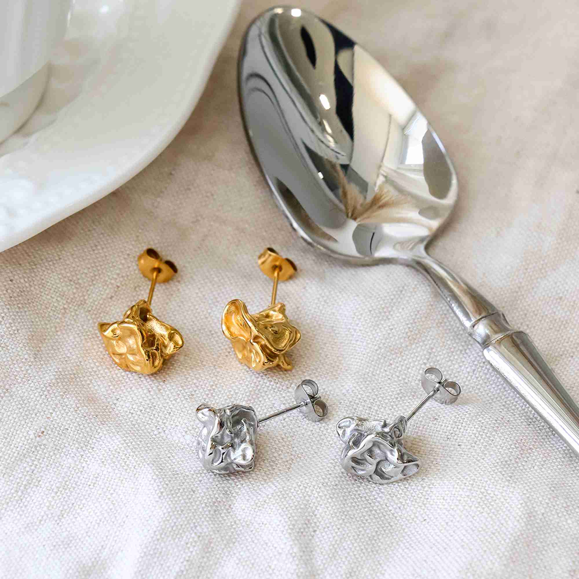 Crinkled Irregular Liquid Metal Texture Stud Earrings for Women Waterproof Gold Plated Stainless Steel Earrings Wholesale