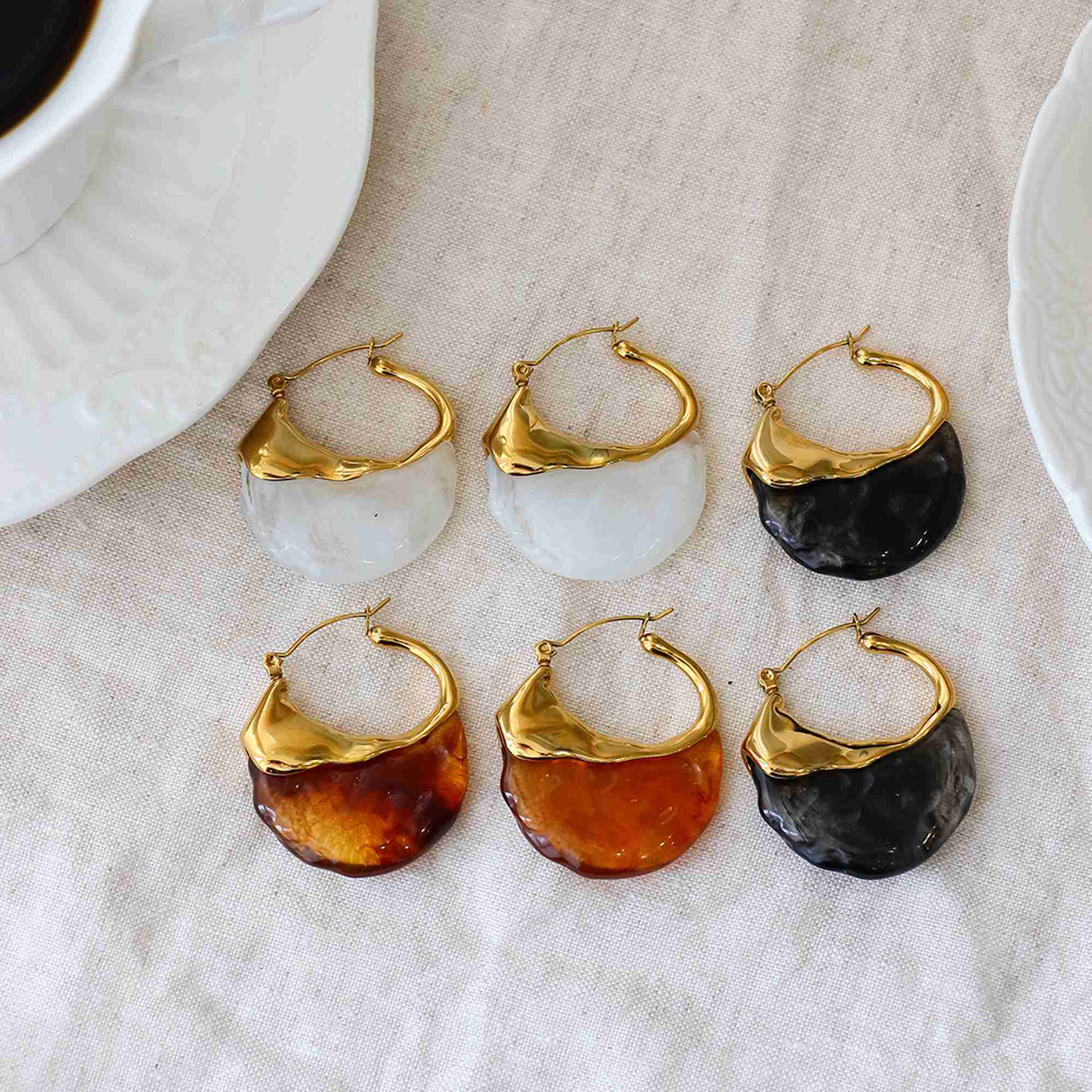 Irregular Wave Metal Spliced Hoop Drop Earrings Hypoallergenic Tarnish Free Jewelry Stainless Steel Earrings Wholesale - Image 3