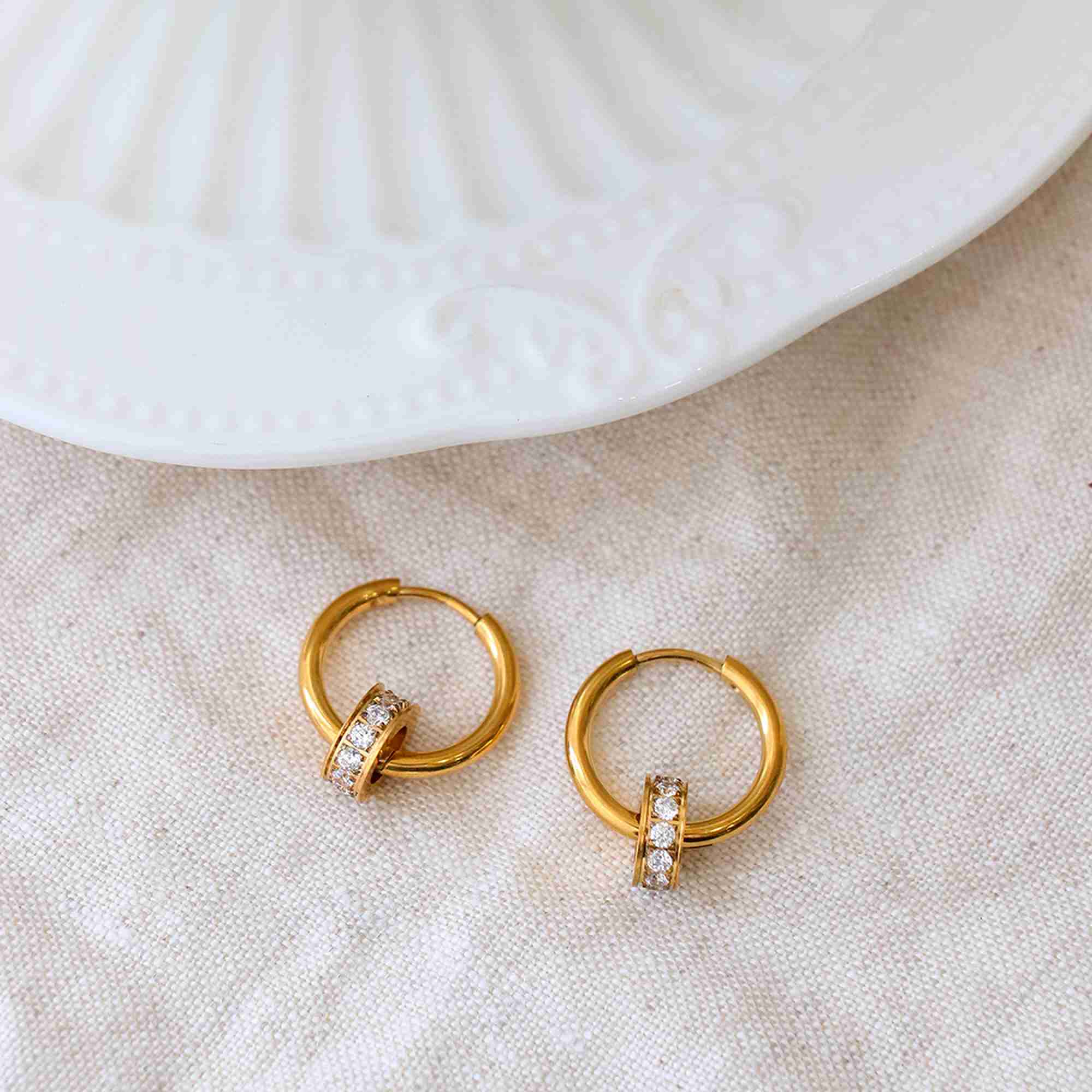 Dainty CZ Charm Drop Earrings for Women Waterproof Tarnish Free Jewelry Gold Plated Stainless Steel Earrings Wholesale - Image 2