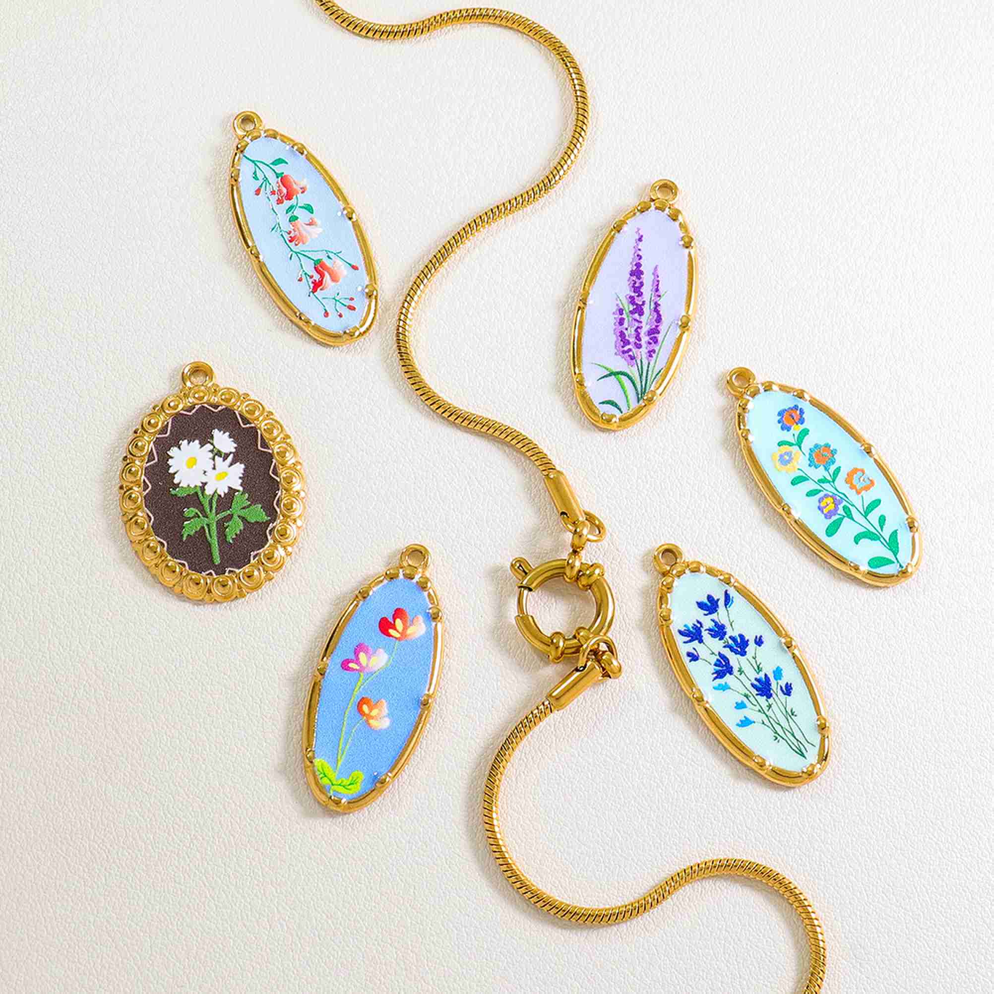 Flower Design Pendant Charm 18K Gold Plated Colorful Floral Oval Charm Jewelry Accessory Stainless Steel Charms Wholesale - Image 2