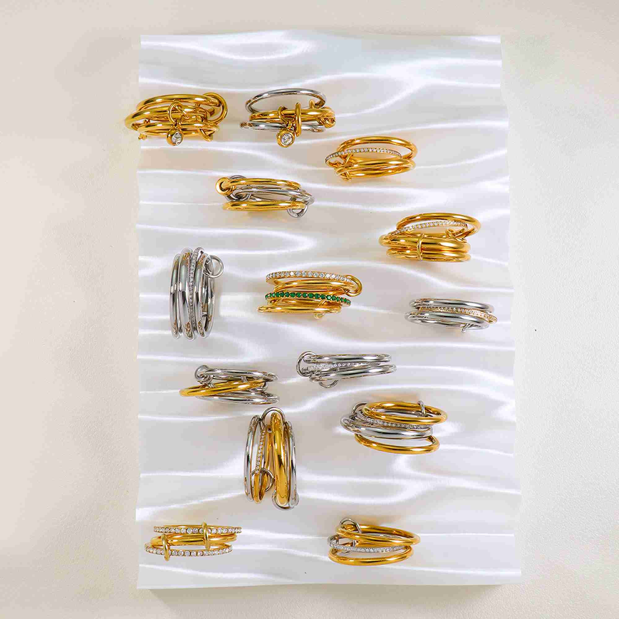Gold Silver Tone Stainless Steel Multi Band Ring Set Interlocking Stacked Rings Clear Gemstone Jewelry for Women - Image 2