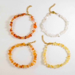 Natural Gemstone Chip Bracelet for Women Citrine Amber Quartz Carnelian Stone Stackable Bangle Jewelry Set