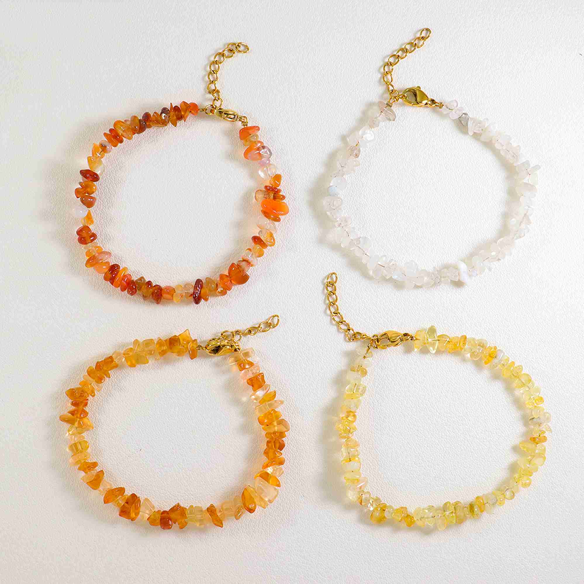 Natural Gemstone Chip Bracelet for Women Citrine Amber Quartz Carnelian Stone Stackable Bangle Jewelry Set