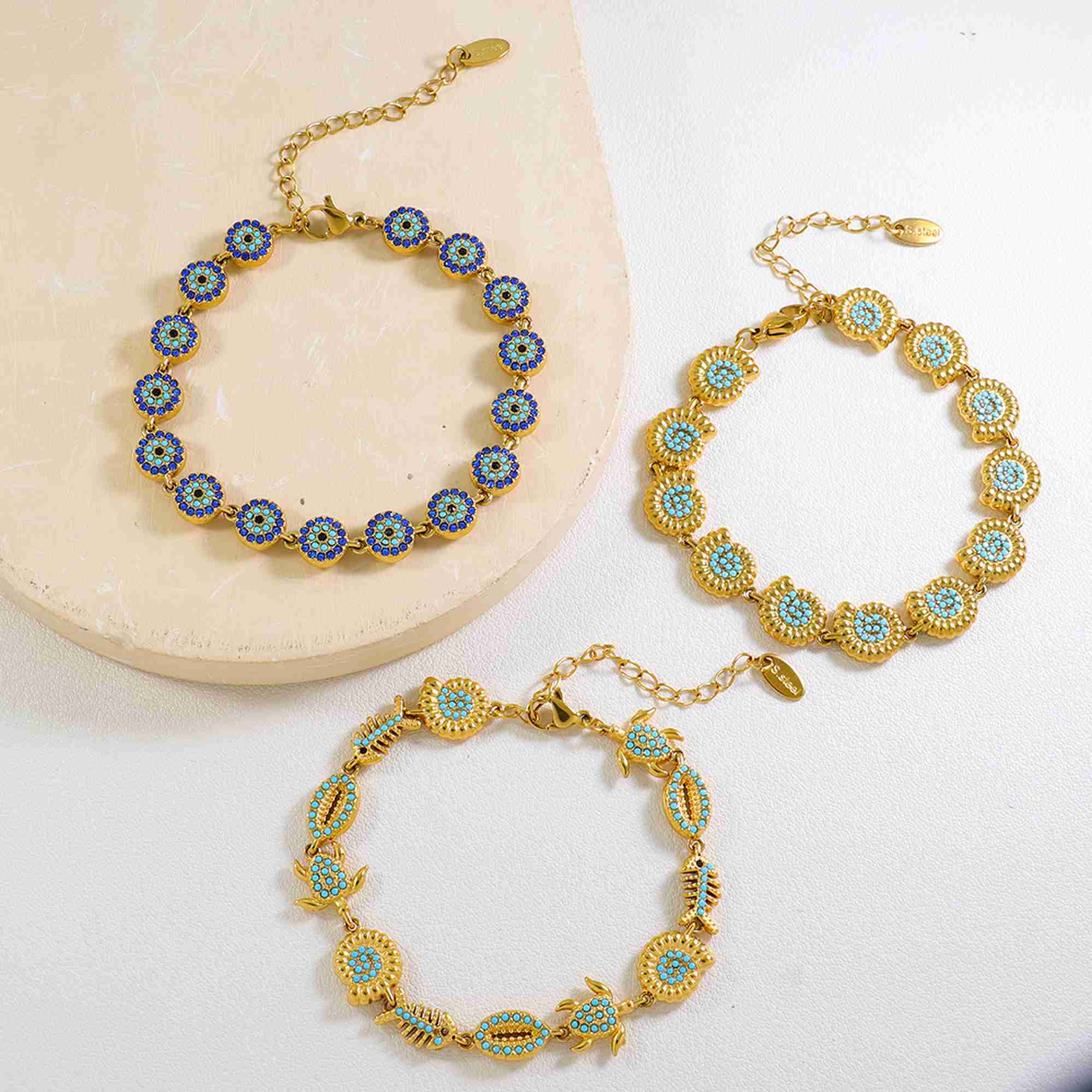 18K Gold Plated Stainless Steel Charm Bracelet Evil Eye Sea Shell Nautilus Ocean Animal Bangle Jewelry for Women - Image 4