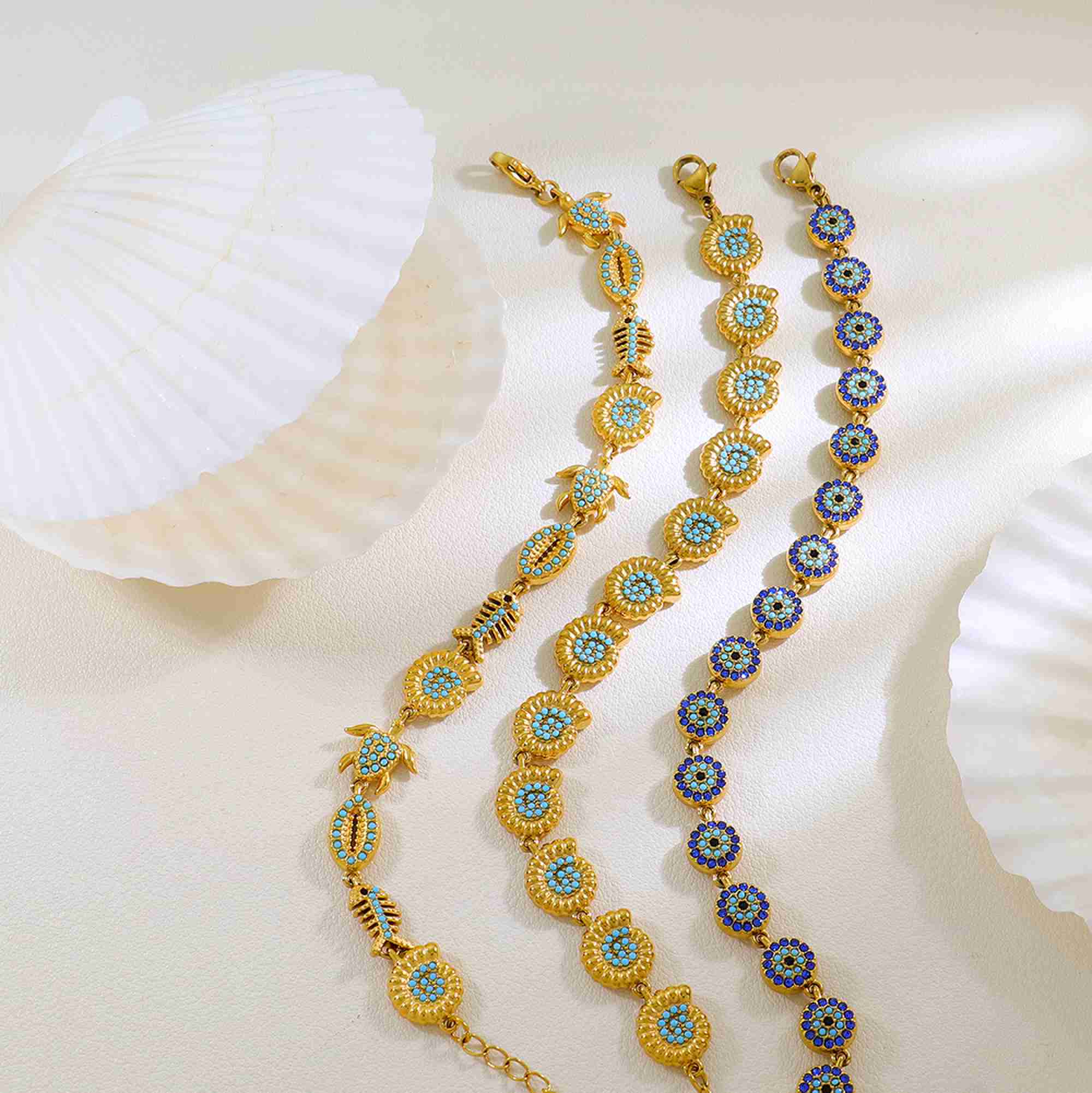 18K Gold Plated Stainless Steel Charm Bracelet Evil Eye Sea Shell Nautilus Ocean Animal Bangle Jewelry for Women - Image 3