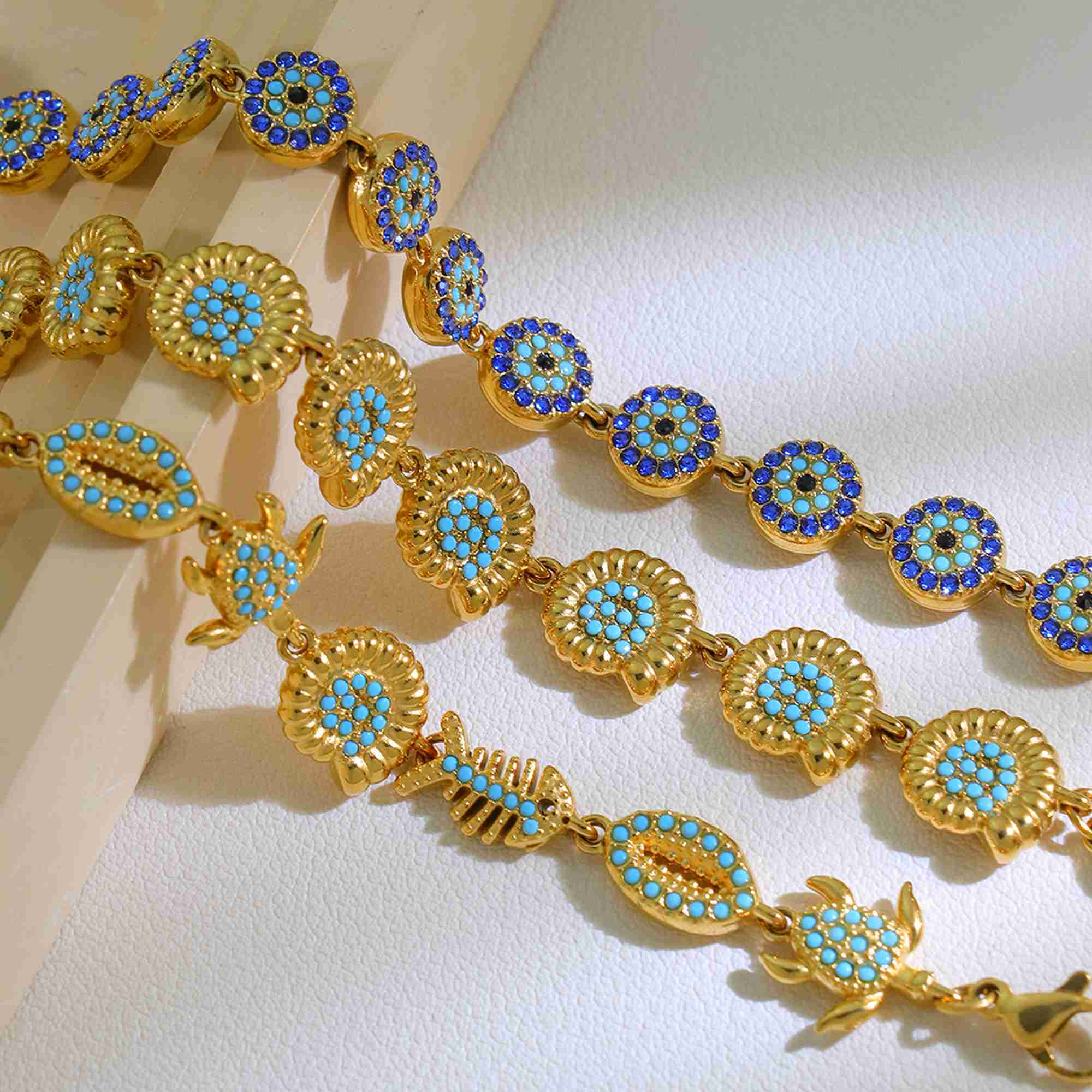 18K Gold Plated Stainless Steel Charm Bracelet Evil Eye Sea Shell Nautilus Ocean Animal Bangle Jewelry for Women - Image 2