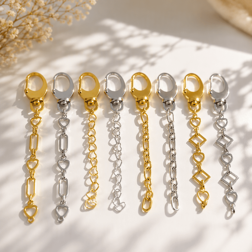 Paperclip Chain Keychain 18K Gold Plated Stainless Steel Heart Diamond Link Lobster Claw Keychain