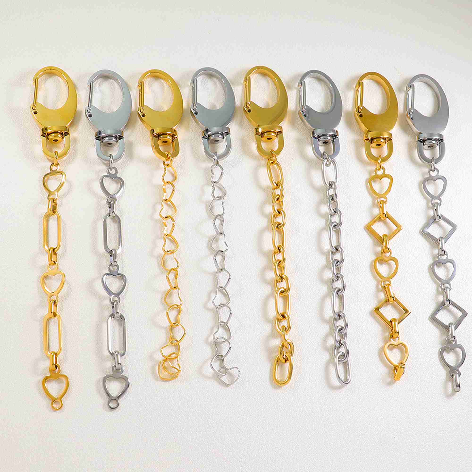 Paperclip Chain Keychain 18K Gold Plated Stainless Steel Heart Diamond Link Lobster Claw Keychain - Image 4