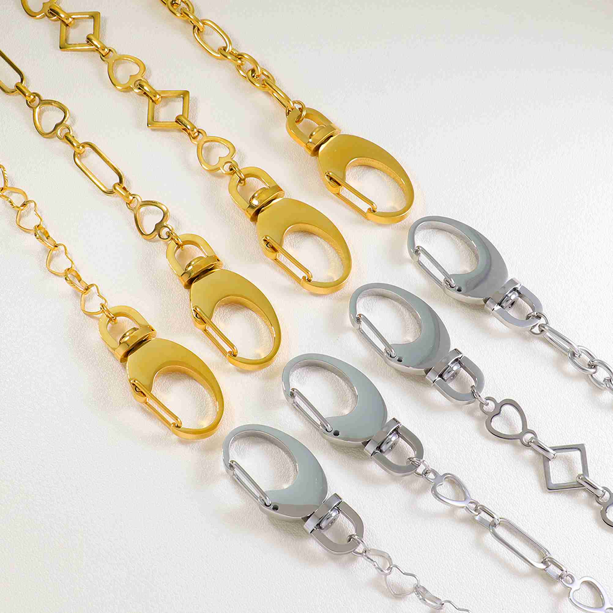 Paperclip Chain Keychain 18K Gold Plated Stainless Steel Heart Diamond Link Lobster Claw Keychain - Image 2