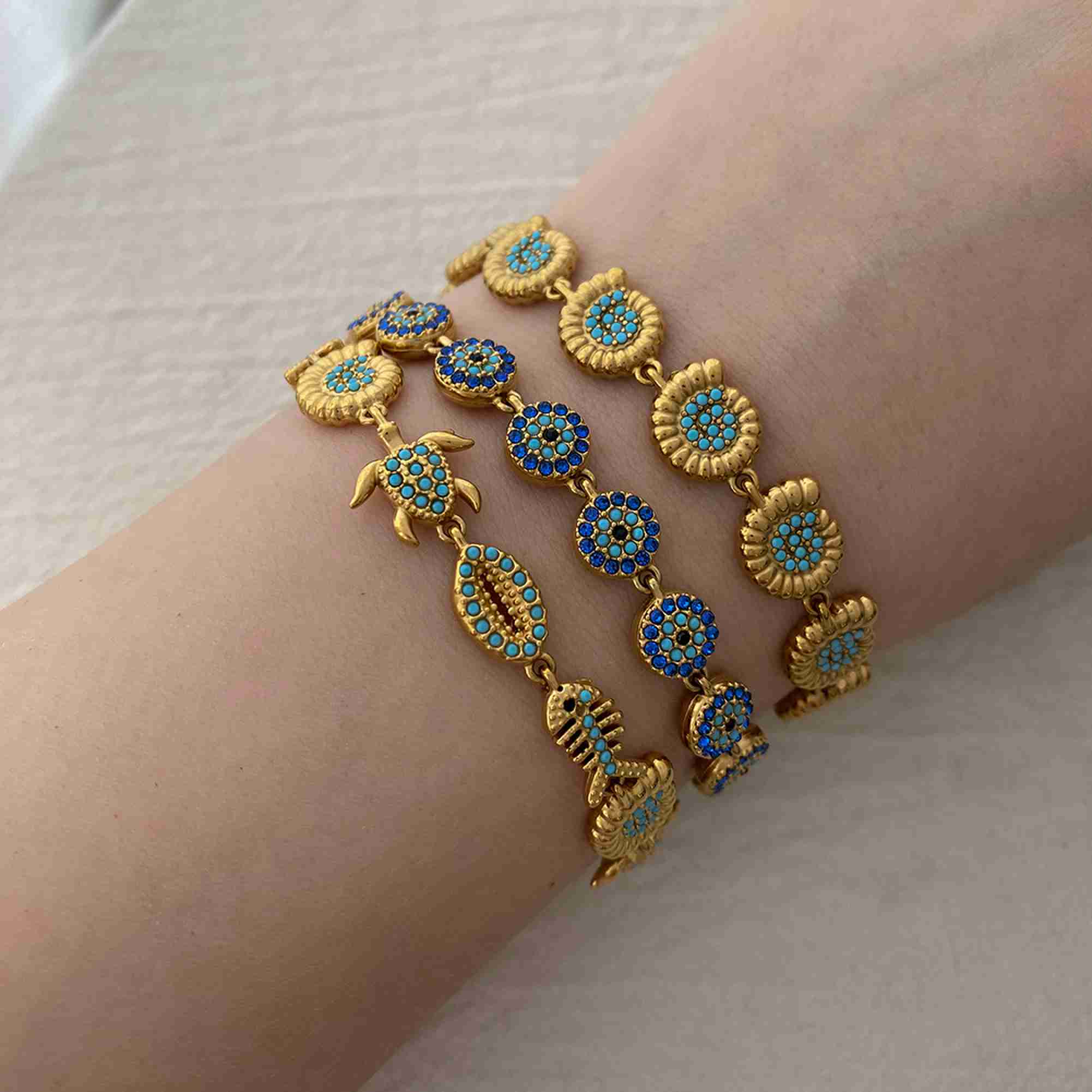 18K Gold Plated Stainless Steel Charm Bracelet Evil Eye Sea Shell Nautilus Ocean Animal Bangle Jewelry for Women - Image 5